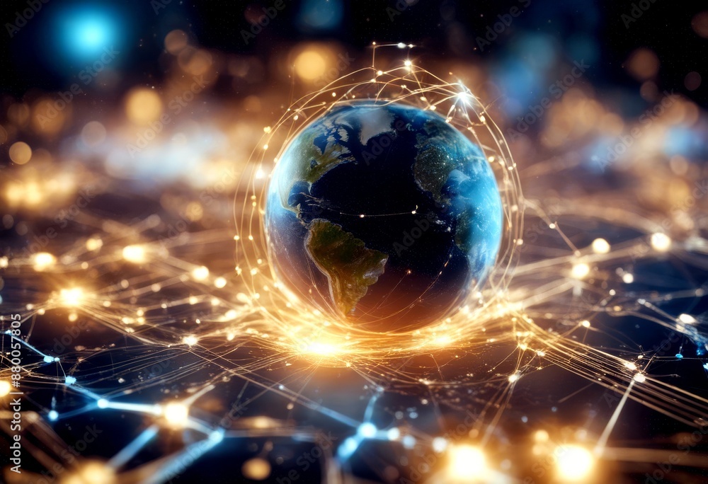 Aufkleber planet blockchain internet telecommunication world earth cryptocurrency worldwide global business co