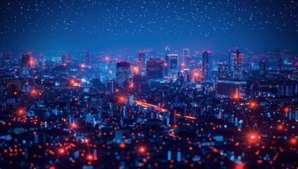 Obraz premium Nighttime Cityscape with Network Connections