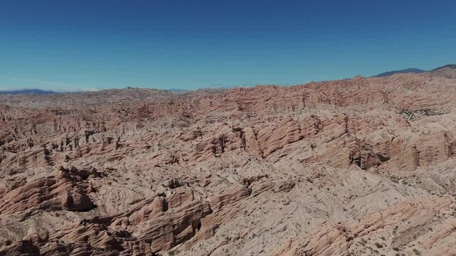 Drone view in 4K of Quebrada de las Flechas, a stunning geological formation in Salta Province, Argentina.