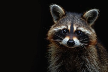 Fototapeta premium Mystic portrait of Guadeloupe Raccoon, full body view, isolated on black background 