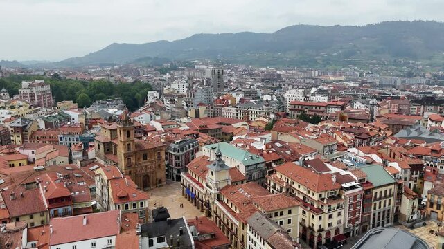 Panning drone aerial Oviedo City centre Spain drone,aerial 4K footage