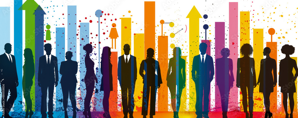 Poster a group of people are standing in a line, with some wearing ties. concept of unity and professionali