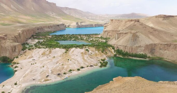 Band-e Amir Lake At Band-e Amir National Park In Bamyan Province Of Afghanistan. aerial shot