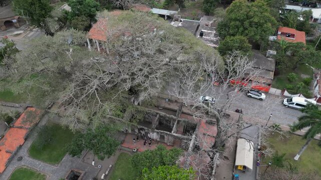 Aerial orbits Hernan Cortes home in La Antigua near Vera Cruz, Mexico