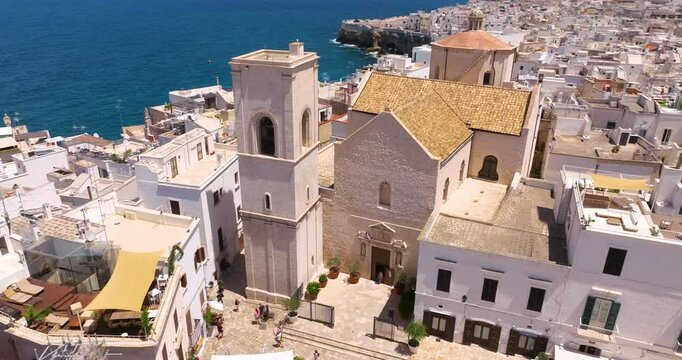 Polignano a Mare Cityscape In Italy - Aerial Drone Shot