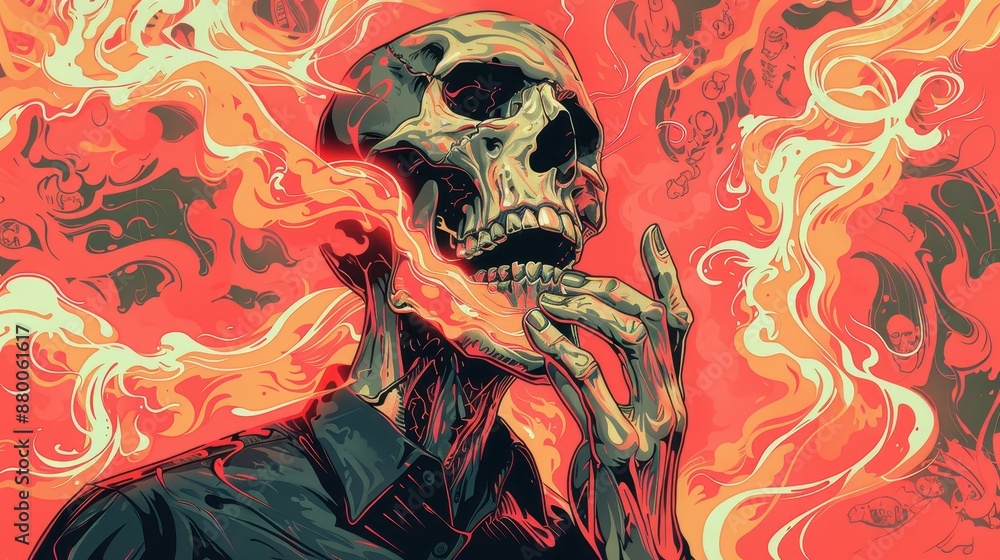 Wall mural abstract skull illustration with flames and smoke for digital art