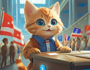 公衆の前で討論をする猫