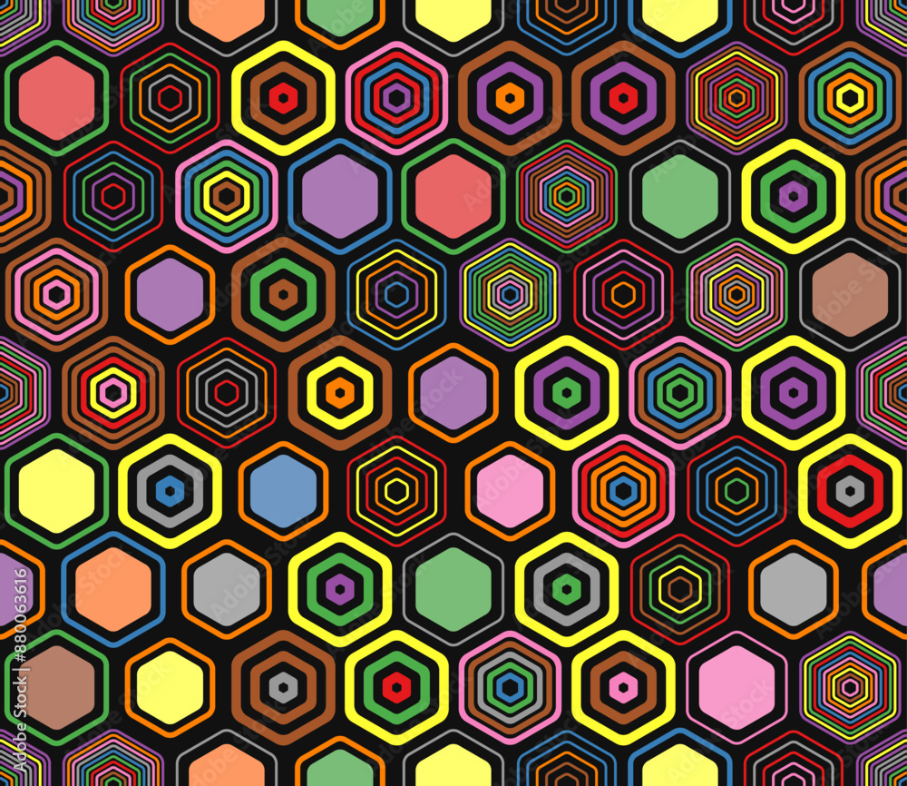 Poster minimal geometric background. geometric elements of varied style and color. hexagonal cells. tileabl
