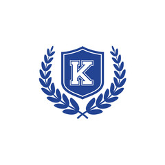 Letter K Inside Shield and Laurel wreath Logo 001