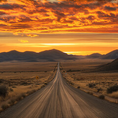 Fototapeta premium 夕焼けの砂漠とハイウェイ