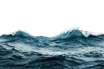 Captivating scene of dark blue ocean waves in motion, creating a dramatic and powerful visual effect against a white background, symbolizing the beauty and strength of the sea.