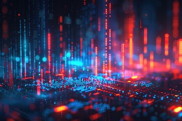 Fototapeta premium A computer generated image of a cityscape with blue and red lights