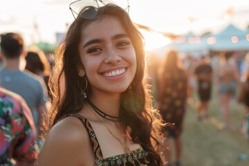 Portrait of a young Hispanic woman at music festival