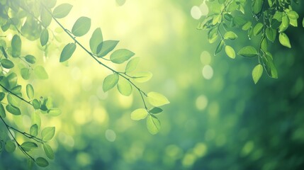 Green Nature Leaf with Bokeh Background in Garden - Cover Page Concept
