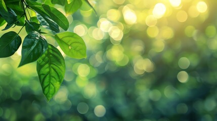 Fototapeta premium Green Nature Leaf with Bokeh Background in Garden - Cover Page Concept