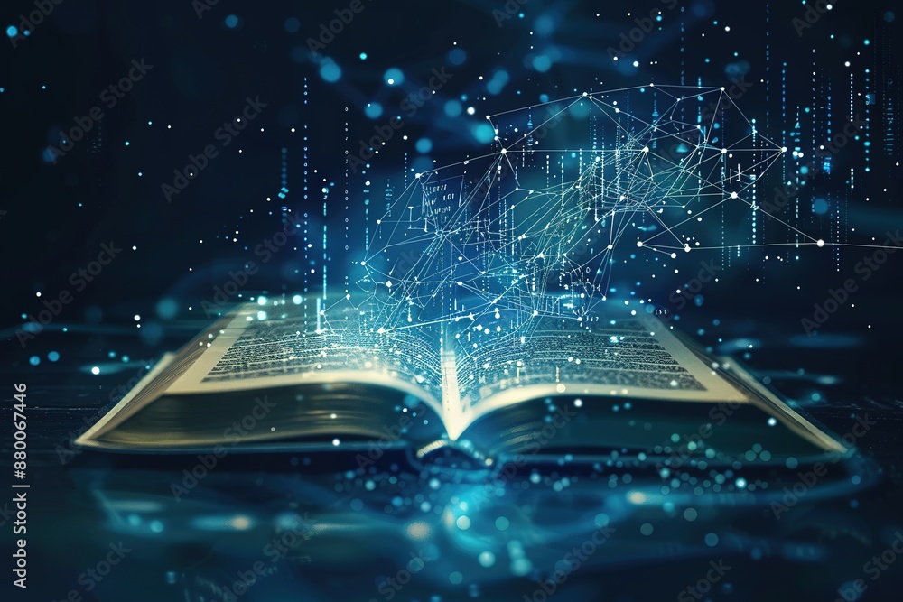 Poster a book is open to a page with a blue background and a lot of dots