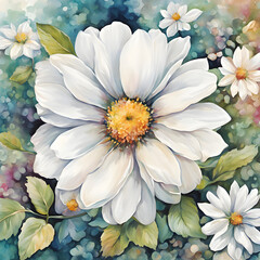 White flower, vintage background, water color tone, drawing, vibrant color, printing, digital photo, artistic, drawing, vibrant color, wall art printing, image, vintage, flower