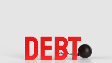 The red text Debt  for Business concept 3d rendering..