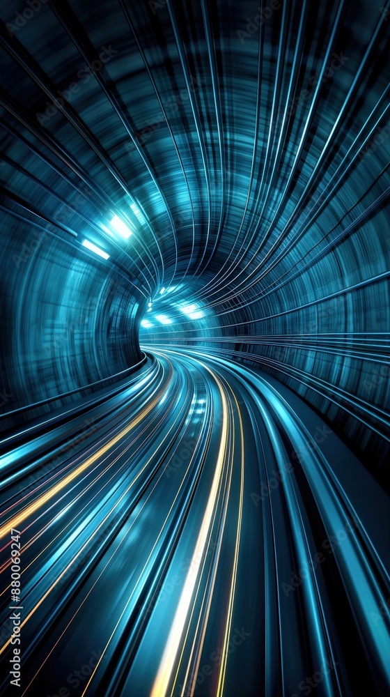 Sticker Futuristic tunnel with dynamic light trails creating an abstract and high-speed motion effect, perfect for technology and innovation themes.