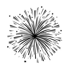 vector fireworks, black and white, white background, stamp