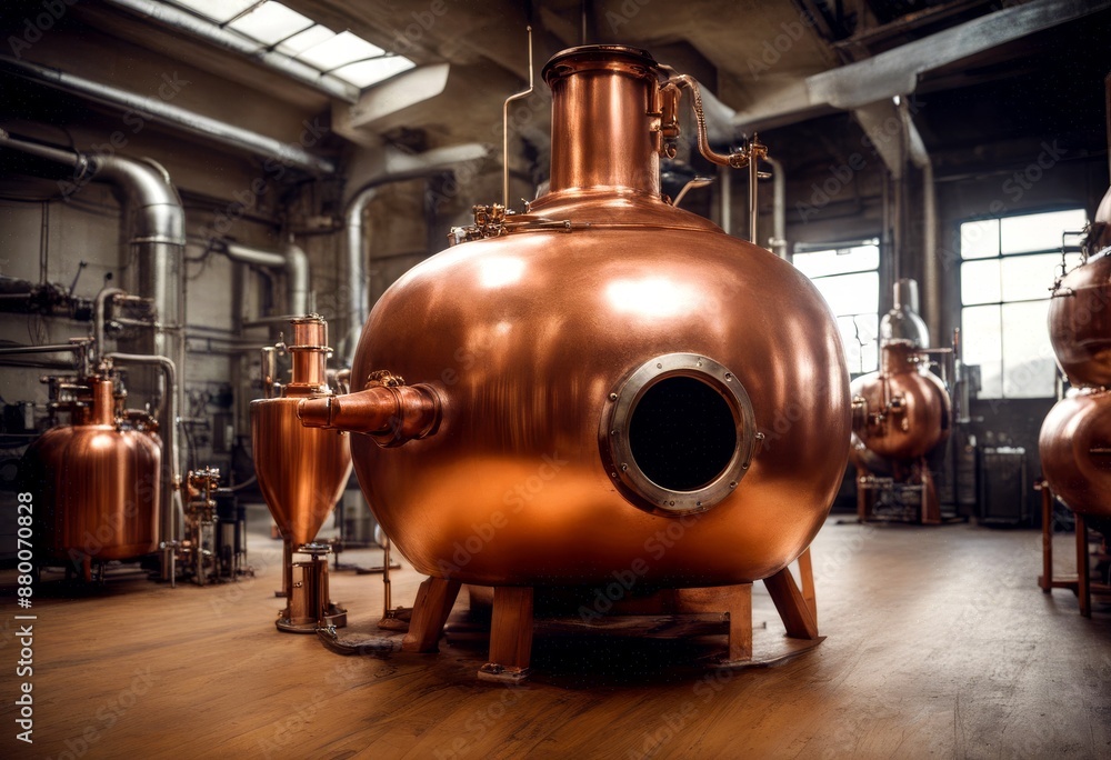 Wall mural alcohol copper distillery alembic distillation distilled vinification alchemy retort antique ancient