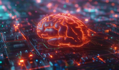Artificial intelligence AI in Healthcare. AI role in neurology and mental health. Human brain illuminated by AI algorithms, with digital neural networks and code
