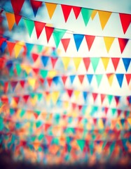 Obraz premium birthday outdoor colorful event flags party background triangular decoration blur celebration fun colourful flag festive