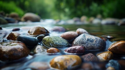 Colorful River Rocks in Flowing Water