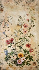 Vintage Floral Illustration on Aged Paper