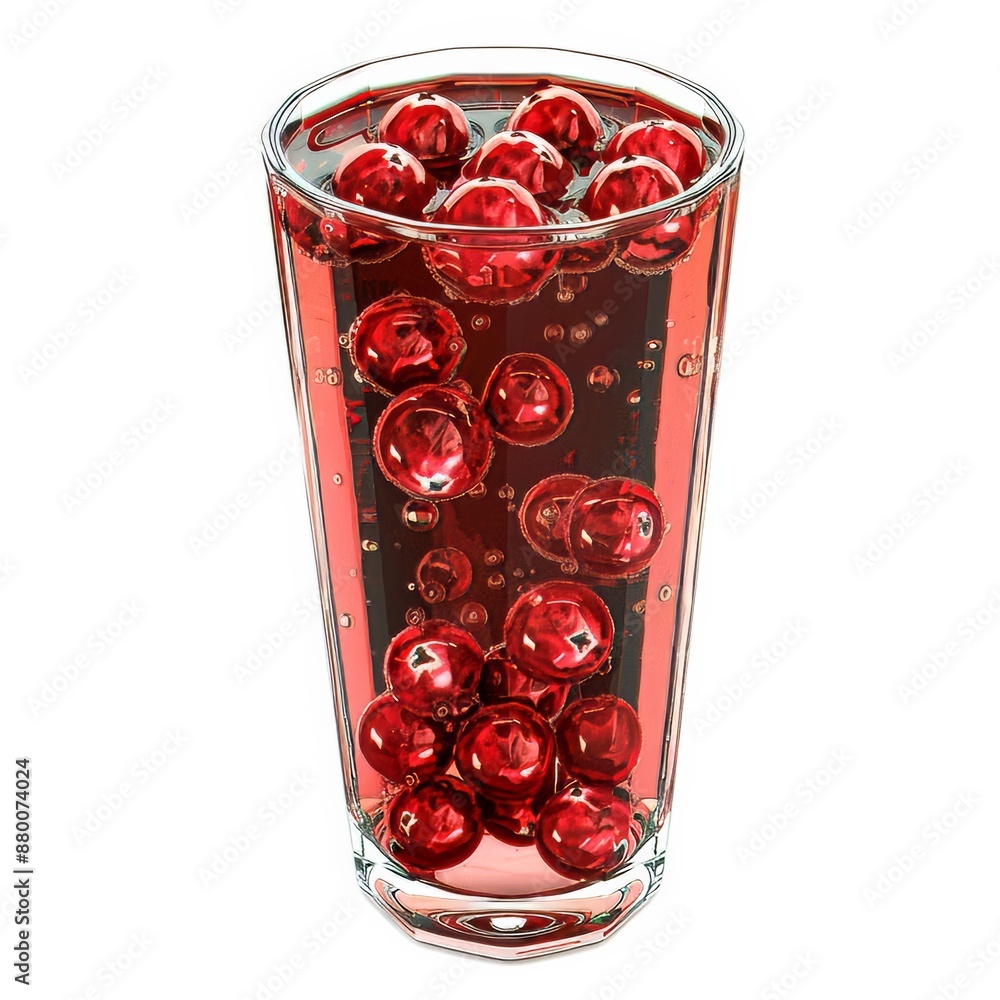 Wall mural a refreshing cranberry spritzer with fresh cranberries floating, served in a clear glass with visibl