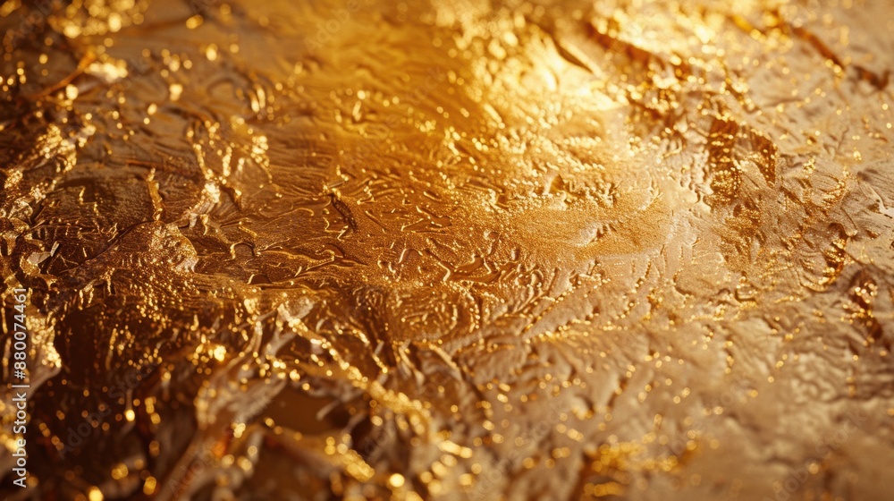 Aufkleber Close-up of a textured golden surface with intricate abstract patterns, reflecting light and creating a shimmering effect.