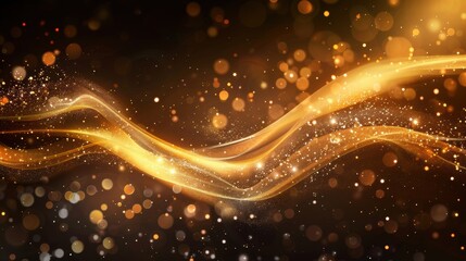 Abstract golden light waves on a dark background, creating a sense of movement and energy with sparkling effects.