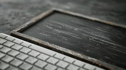 Chalkboard and keyboard with space for tech or online message