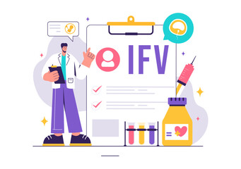 IVF or In Vitro Fertilization Vector Illustration for Artificial Insemination, Focusing on Pregnancy and Doctors' Research of Fertilized Eggs
