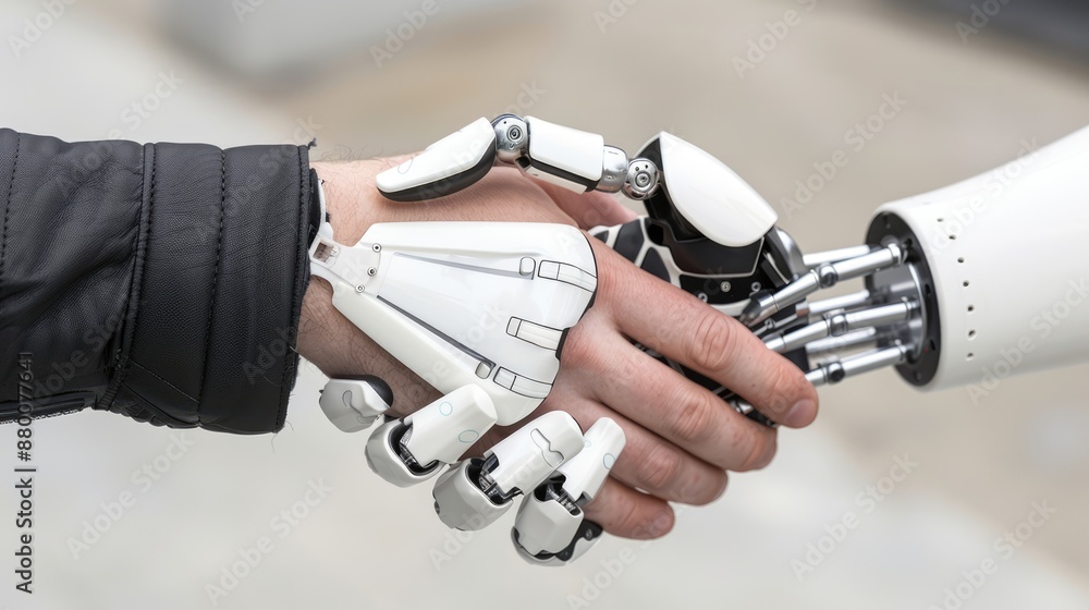 Poster embracing the future: handshake between human and robot in business collaboration concept, generativ