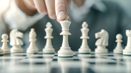 Strategic Business Move - Hand Placing Chess Piece on Board for Competitive Edge, Generative Ai