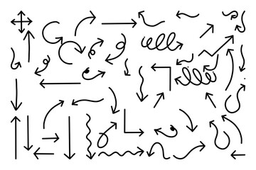 Hand drawn arrow vector icons set. sketch arrow design for business plan and education.