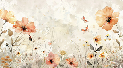 Watercolor wildflowers blossom flowers soft colors wall