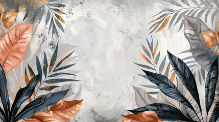 Abstract hand drawn nostalgic plant leaves oil painting
