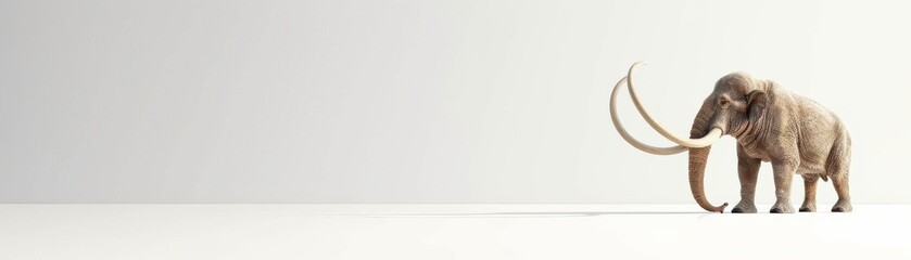 Obraz premium Minimalist image of a woolly mammoth against a plain background, highlighting its large tusks and prehistoric significance.