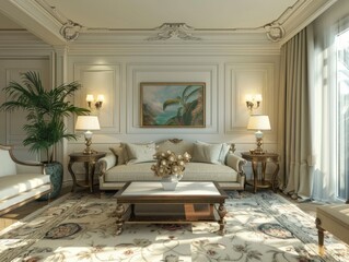 Cozy living room with vintage furniture and stylish decor