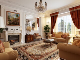 Warm living room with vintage decor and comfortable seating