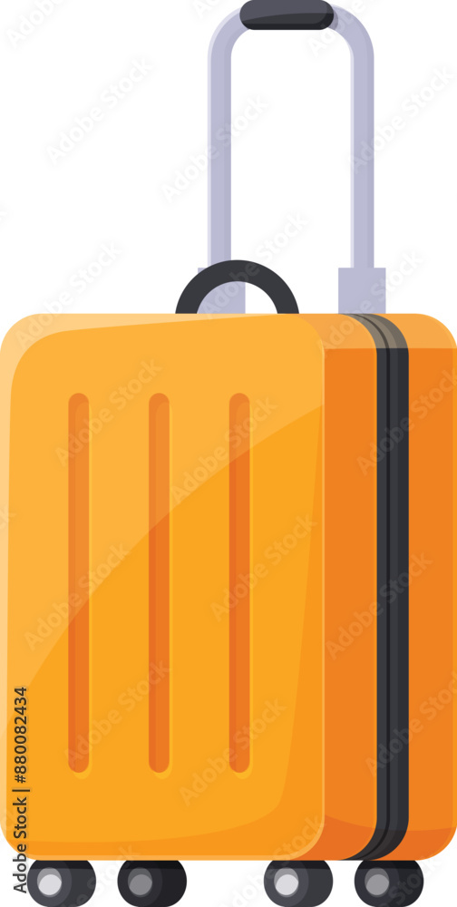 Poster hard shell suitcase standing upright with wheels and an extendable handle