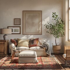 Warmlylit vintage living room with stylish decor and comfortable seating