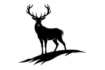 A majestic stag standing on a hilltop silhouette vector art illustration