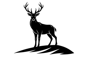 A majestic stag standing on a hilltop silhouette vector art illustration