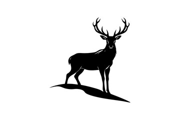 A majestic stag standing on a hilltop silhouette vector art illustration
