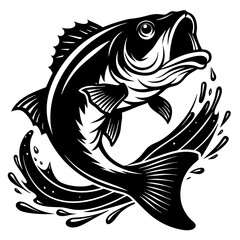 fish vector, tattoo, vector, fish, illustration, animal, tribal, design, A large bass fish breaking