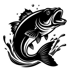 fish vector, tattoo, vector, fish, illustration, animal, tribal, design, A large bass fish breaking