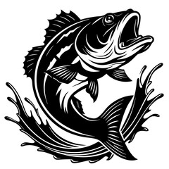 fish vector, tattoo, vector, fish, illustration, animal, tribal, design, A large bass fish breaking
